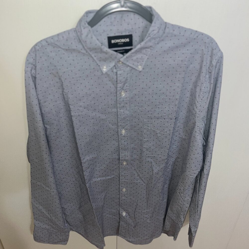 Bonobos Mens Button Down Large Short Blue with red polkadots